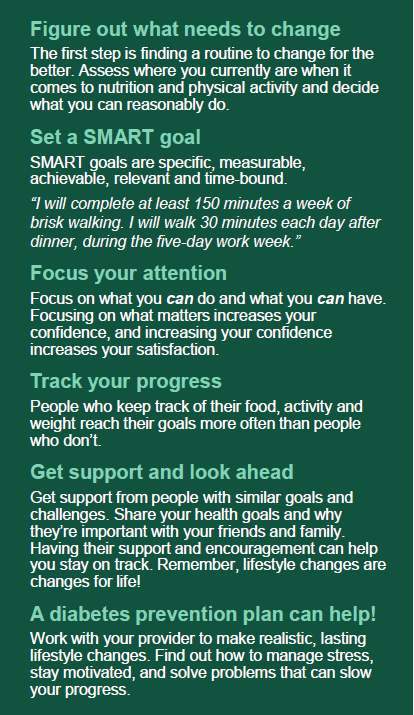 List of tips to prevent diabetes.