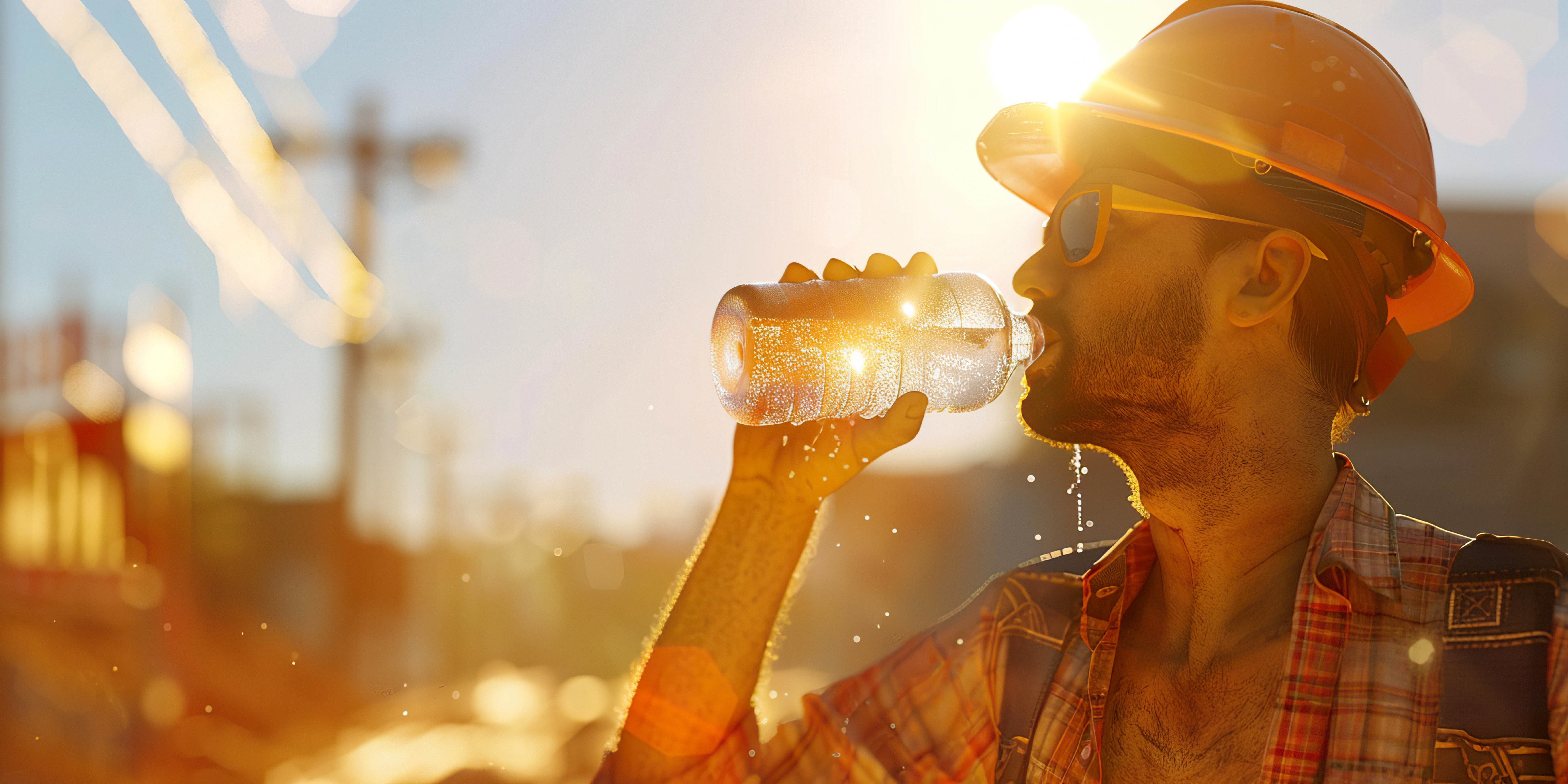 Worker drinking water in the sun