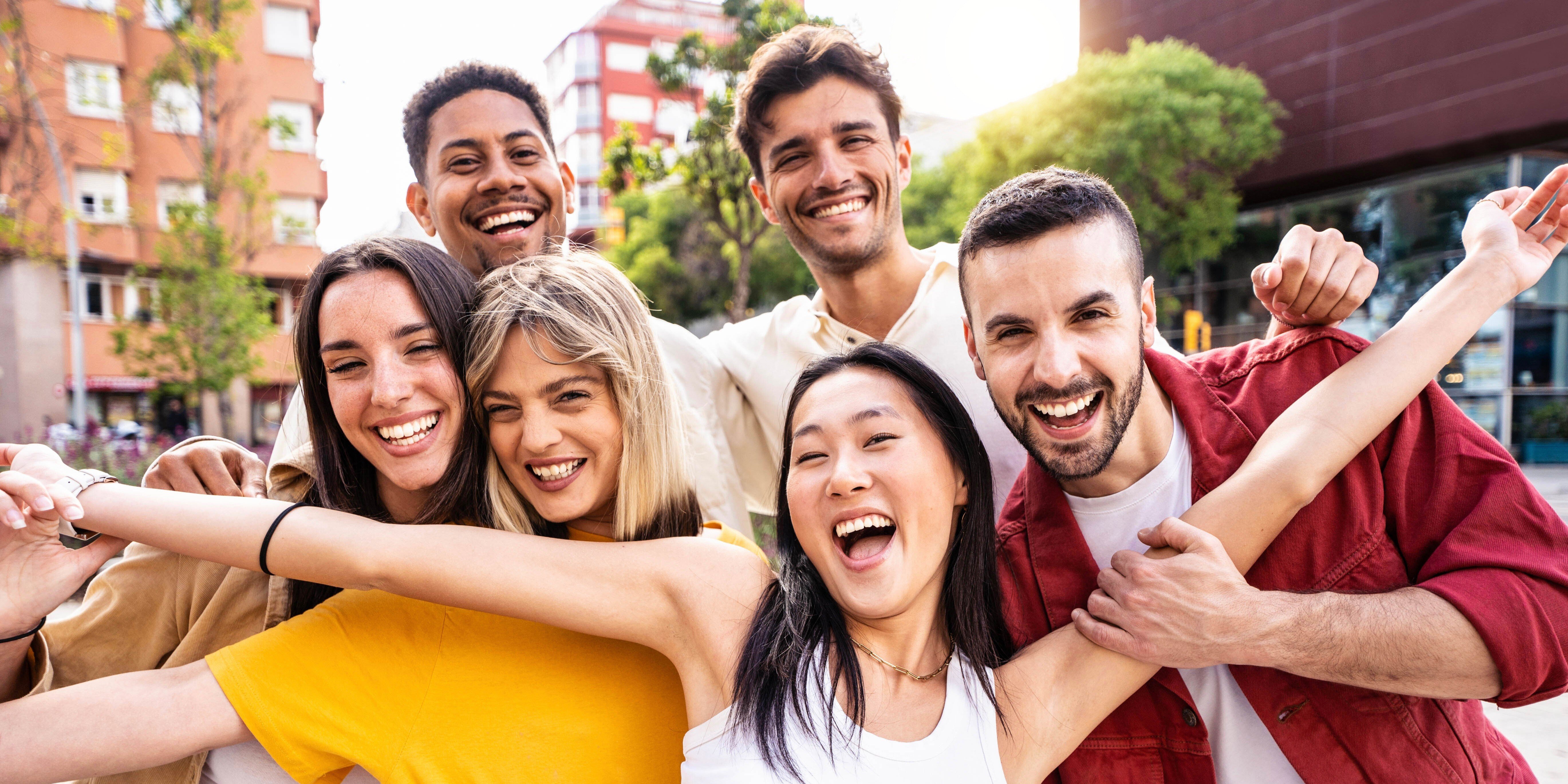 Friends taking a picture together outside